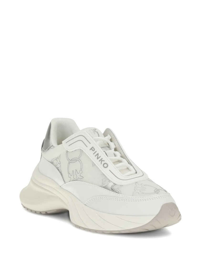 Pinko White Ariel 19 Mixed-Material Chunky Sneakers