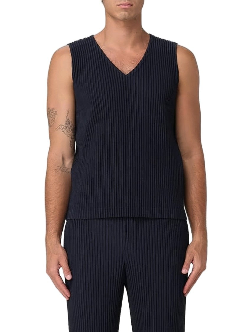 Homme Plissé Issey Miyake Deep V-Neck Sleeveless Vest With Vertical Pleats