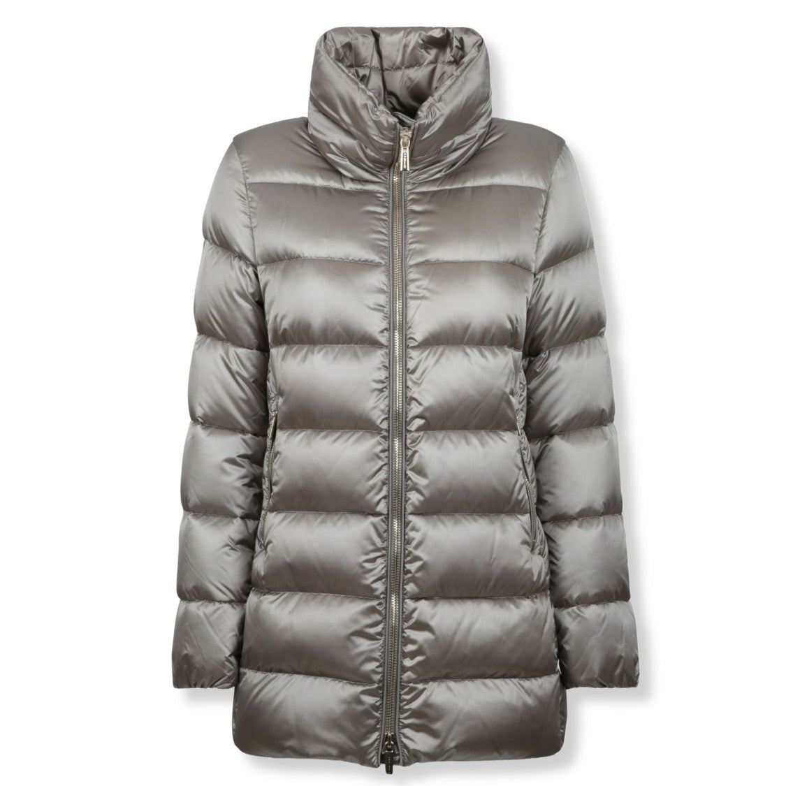 Moorer Water-Repellent Silver Padded Coat With High Collar
