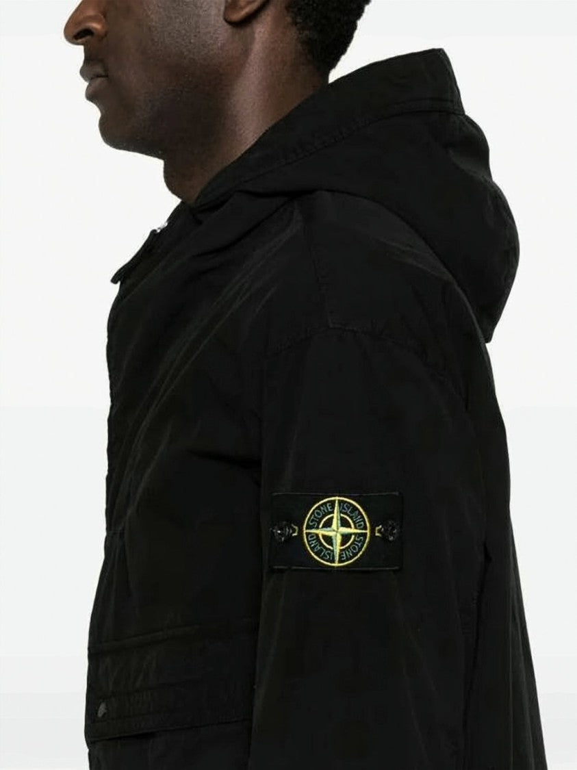 Stone Island Black Jacket With Hood And Distinctive Logo
