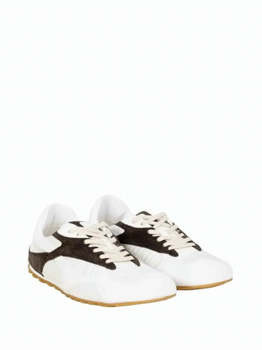 Bottega Veneta White Calf Leather Sneakers With Suede Accents