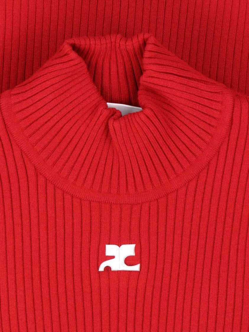 Courrèges High-Neck Ribbed Turtleneck With Embroidered Logo