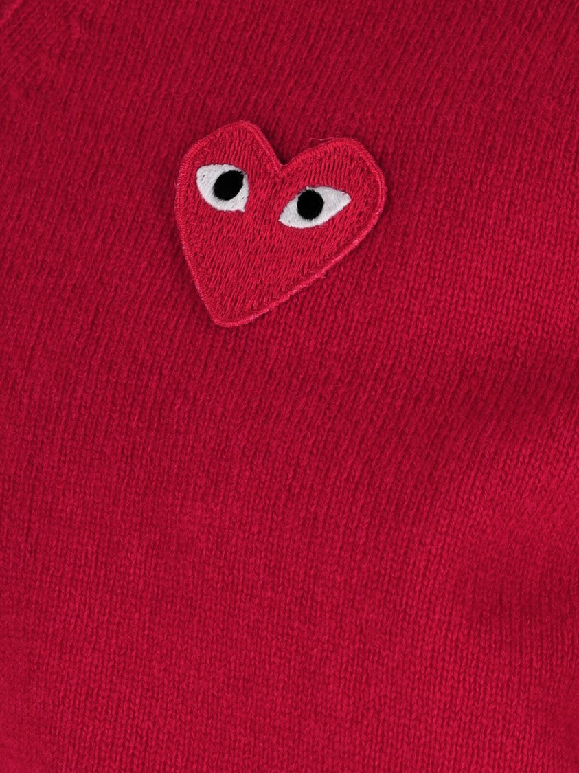 Comme Des Garçons V-Neck Wool Cardigan With Tone-On-Tone Logo Embroidery