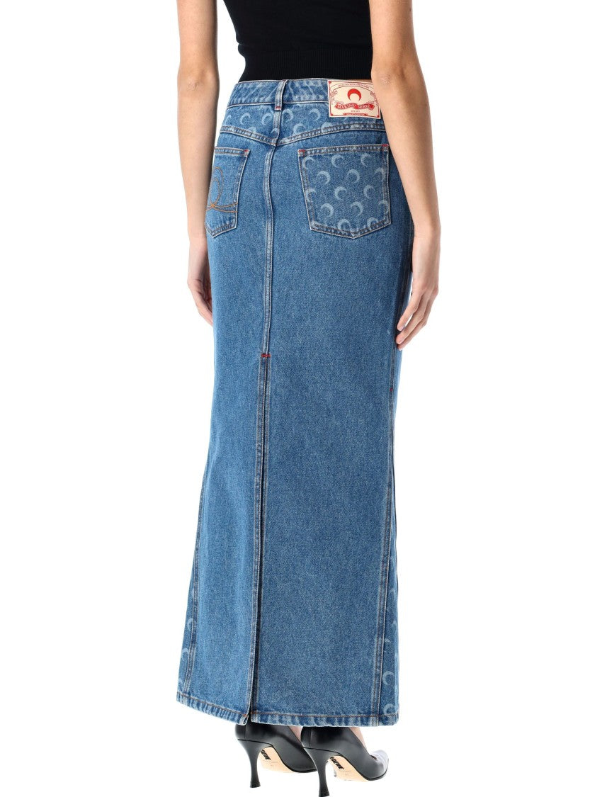 Marine Serre Moon Lasered Denim Skirt Long