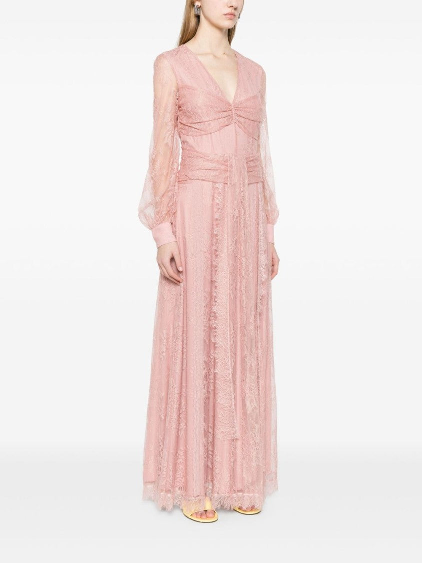 Pinko Floral Lace Maxi Dress With Sheer Sleeves
