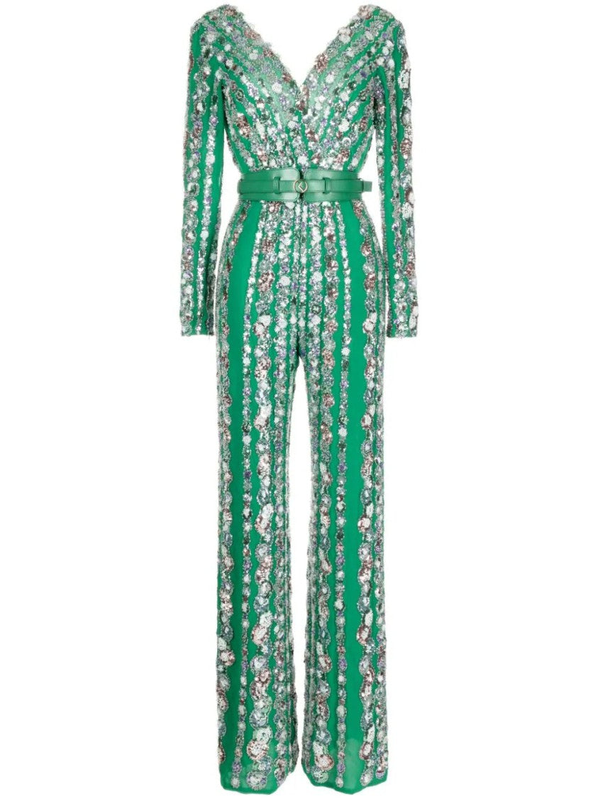 Saiid Kobeisy Canton Crepe Beaded Jumpsuit With A Wrapped Top