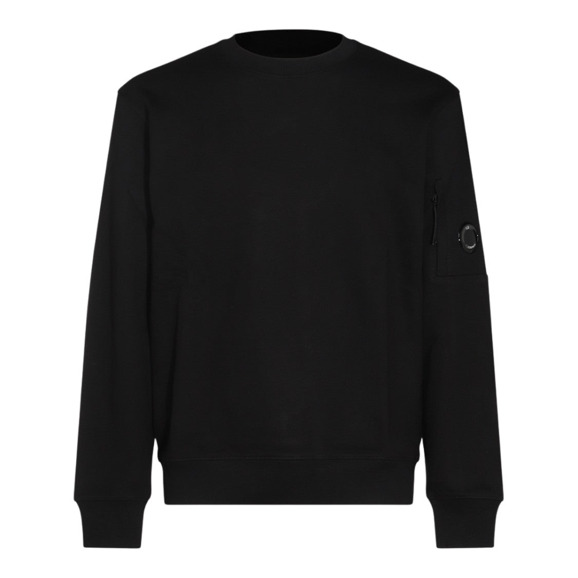 C.P. Company Black Sweatshirt With Ribbed Cuffs And Unique Sleeve Patch