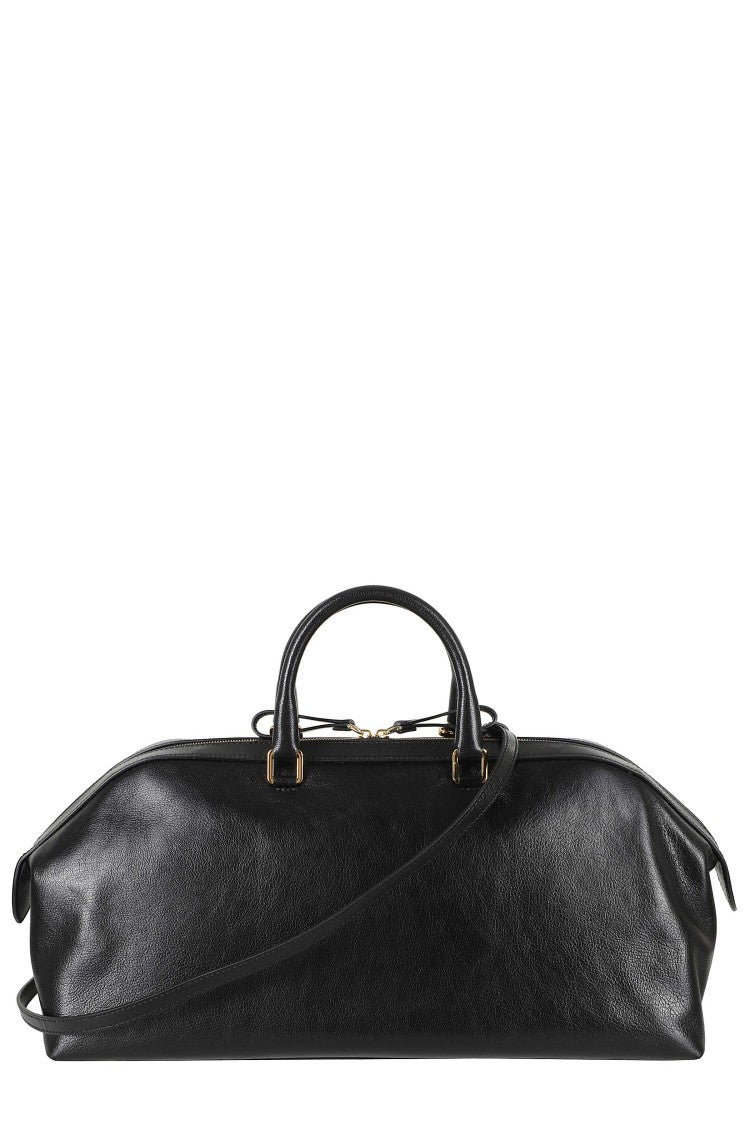Alberta Ferretti Black Double Zip Embossed Logo Leather Tote Bag