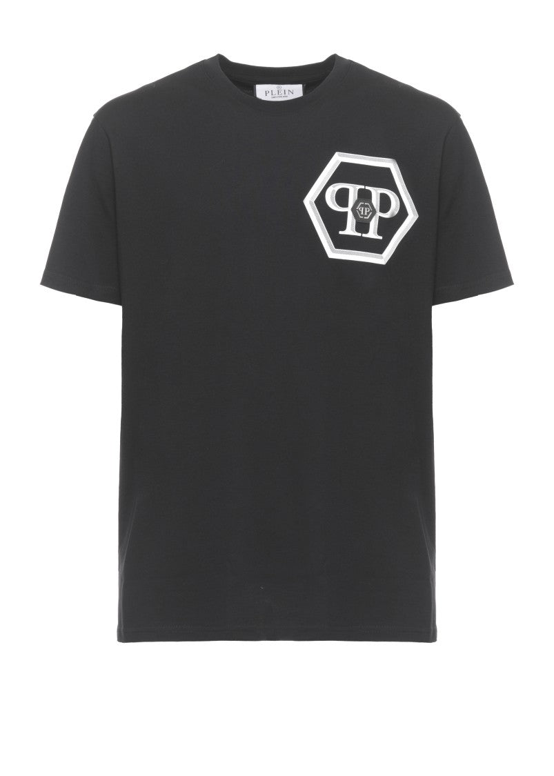 Philipp Plein Black Hexagon Skull Print Cotton T-Shirt