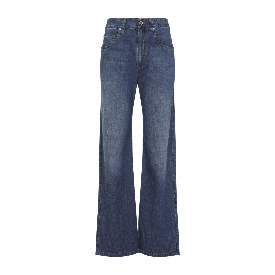 Brunello Cucinelli Overwashed Wide Leg Jeans With Concealed Zip