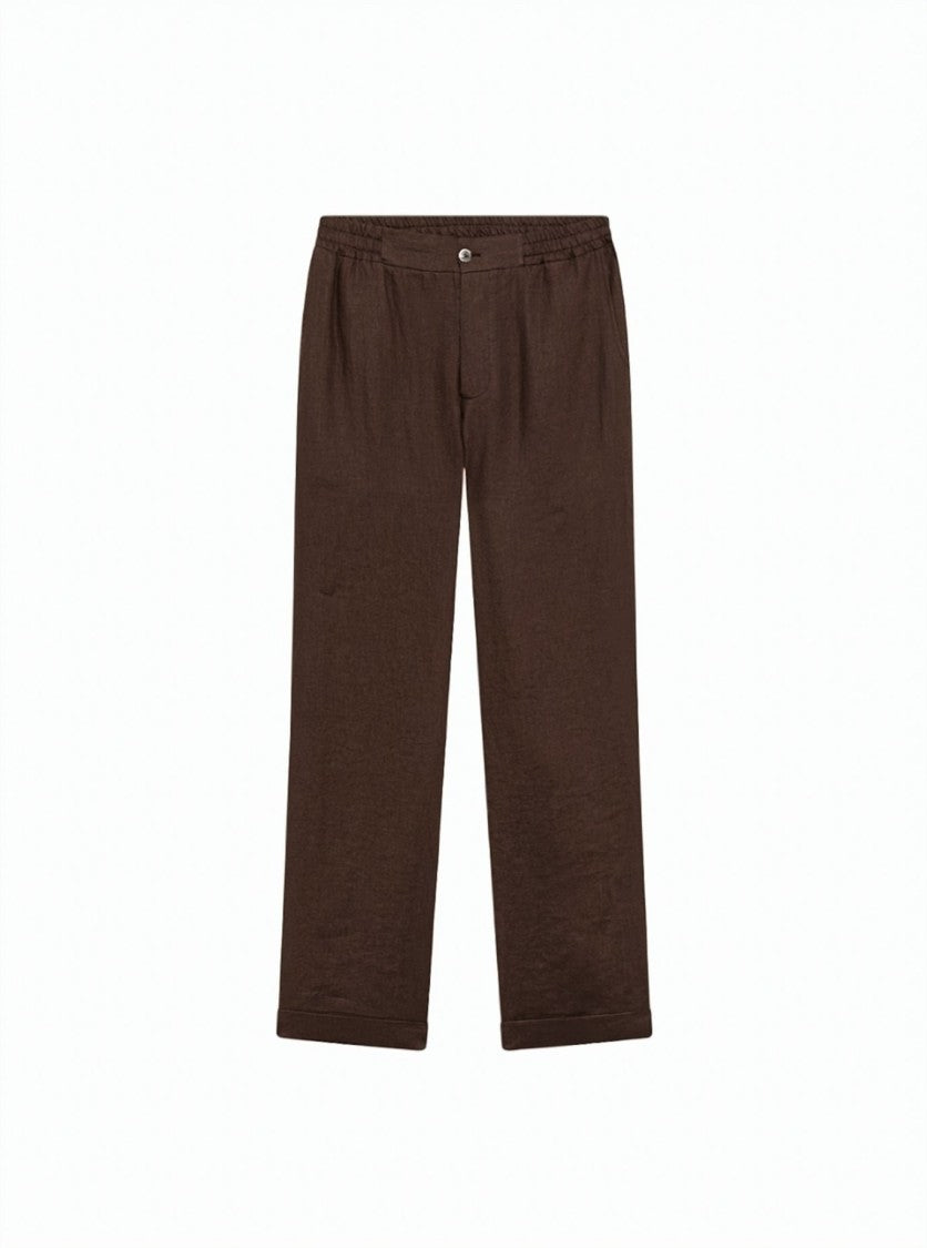 Alpha Studio Linen Elastic Waistband Straight-Leg Pants