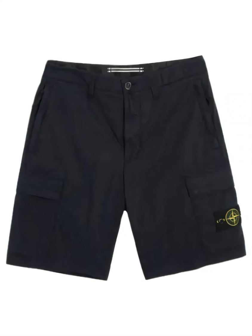 Stone Island Structured Black Cupron And Cotton Shorts With Flap Pockets And Distinctive Patch