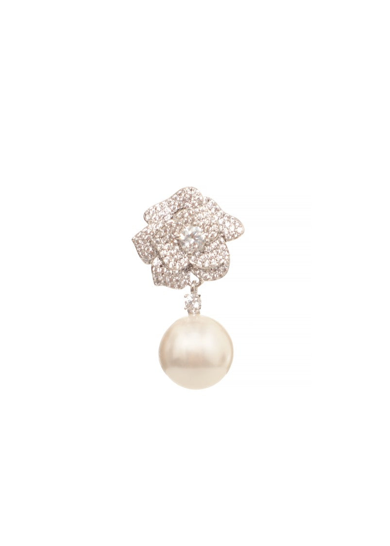 Self-Portrait Rose-Shaped Crystal And Pearl Earrings With Pressure Closure