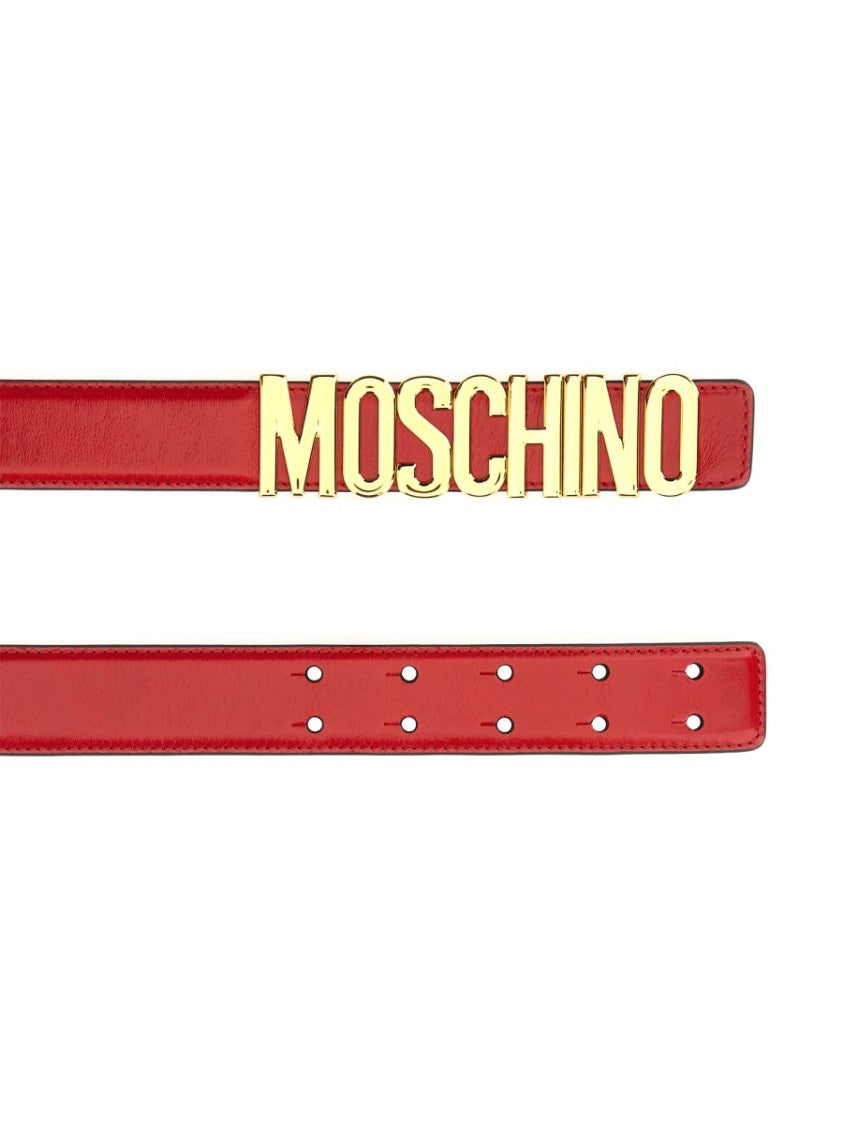 Moschino Logo-Embellished Red Leather Belt