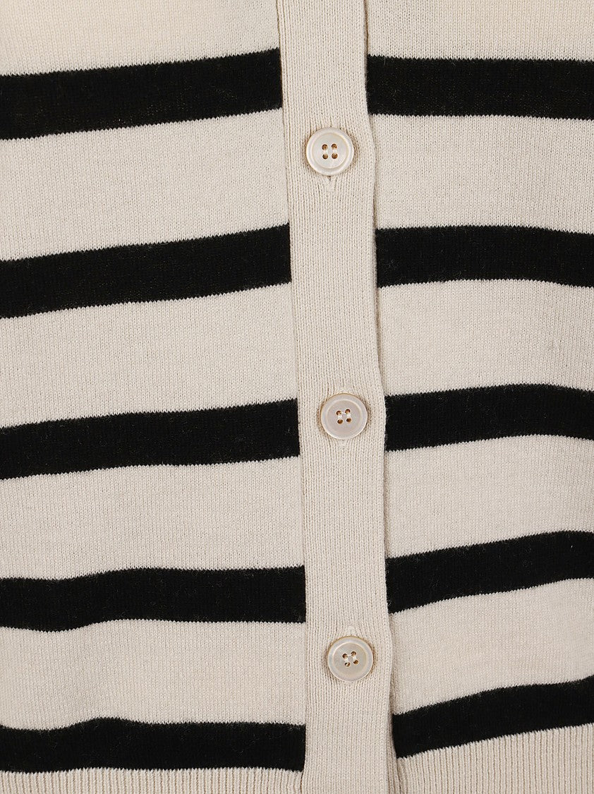 Max Mara Black White Ribbed Wool Cardigan
