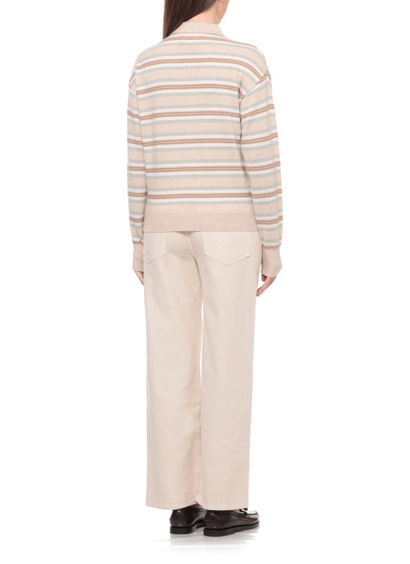 Guest In Residence Beige Striped Cashmere Polo Shirt