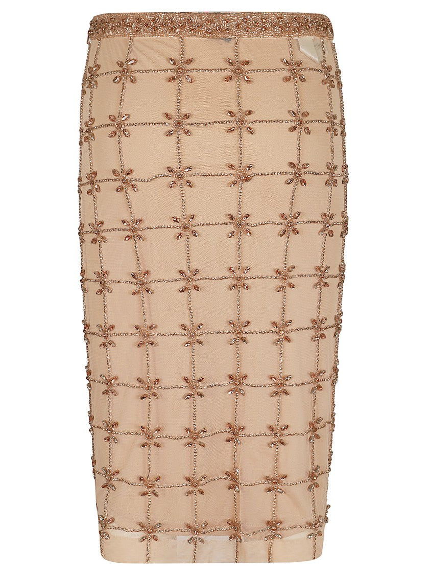 Pinko Geometric Embroidered Tulle Midi Skirt