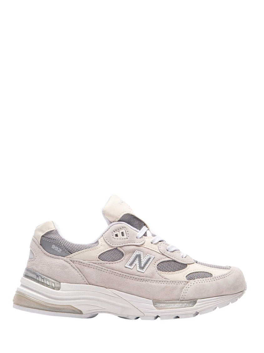 New Balance White 992 Leather Fabric Mesh Panel Sneakers