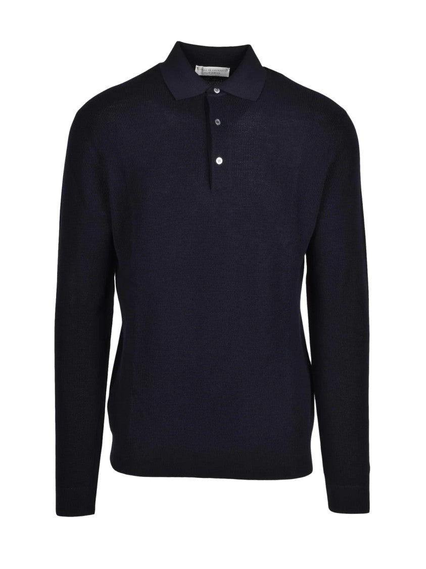 Filippo De Laurentiis Black Merino Wool Knit Polo Shirt