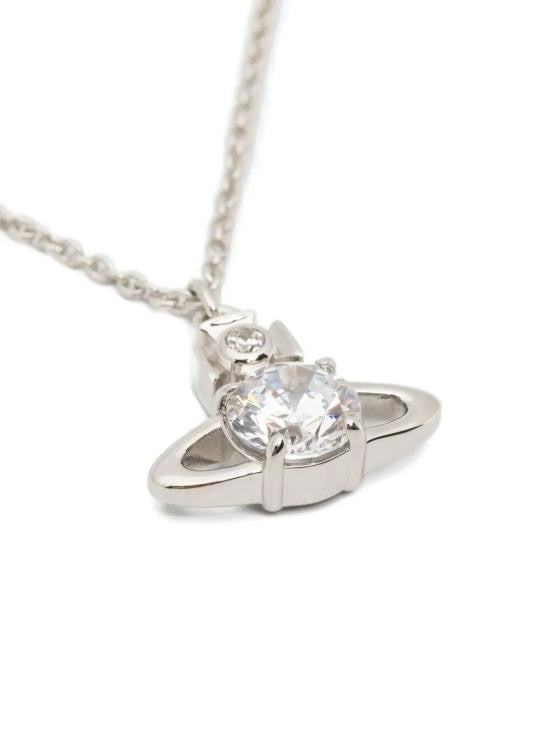 Vivienne Westwood Platinum-Finish Necklace With Celestial Pendant And White Cz