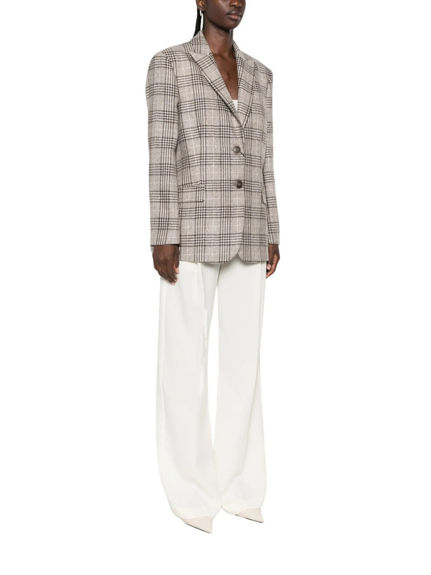 Twin-Set Blazer Check Beige Check Wool-Blend Blazer