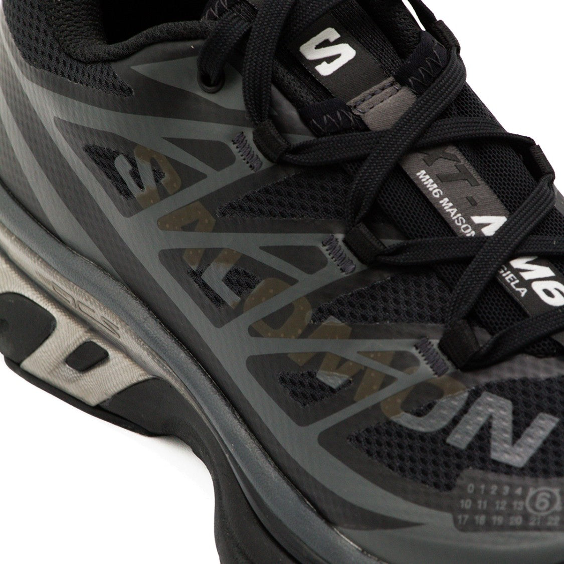 Mm6 By Maison Margiela X Salomon Low-Profile Black Mesh Sneakers With Metallic Accents