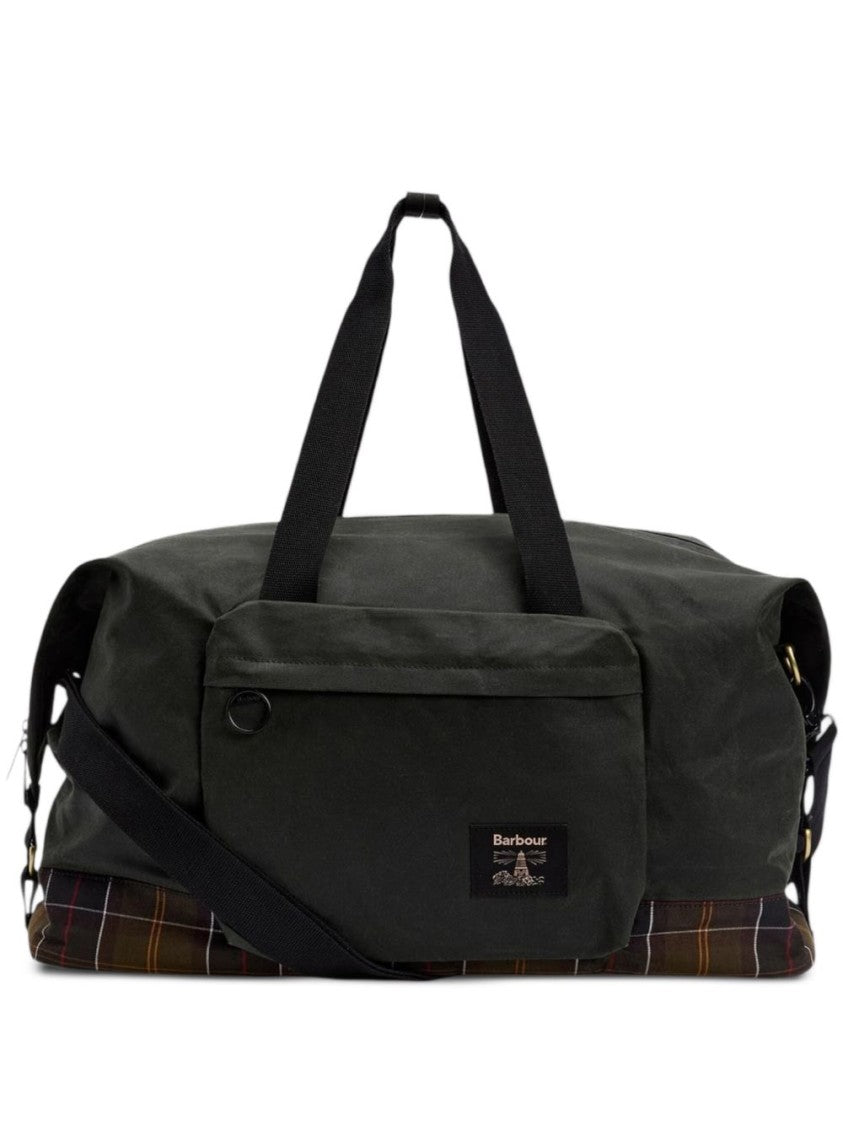 Barbour Large Waxed Fabric Duffel Bag With Tartan Base