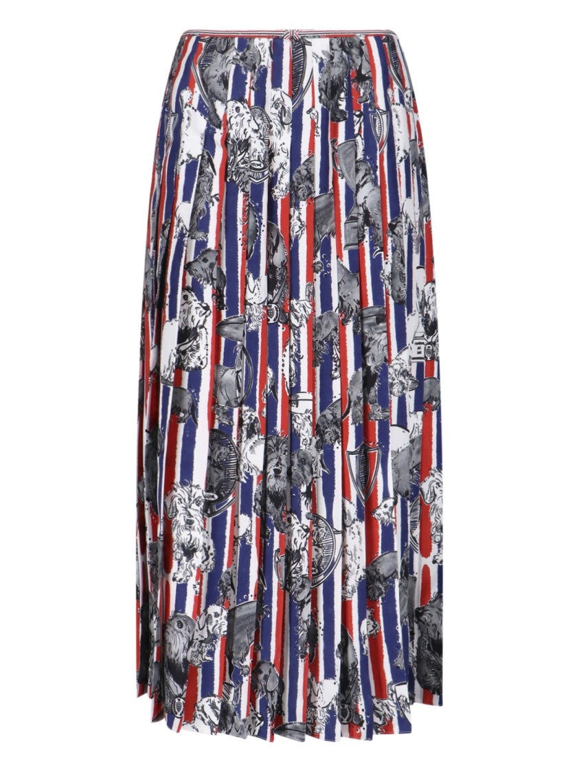 Thom Browne Multicolor Hector Dog Pleated Silk Skirt