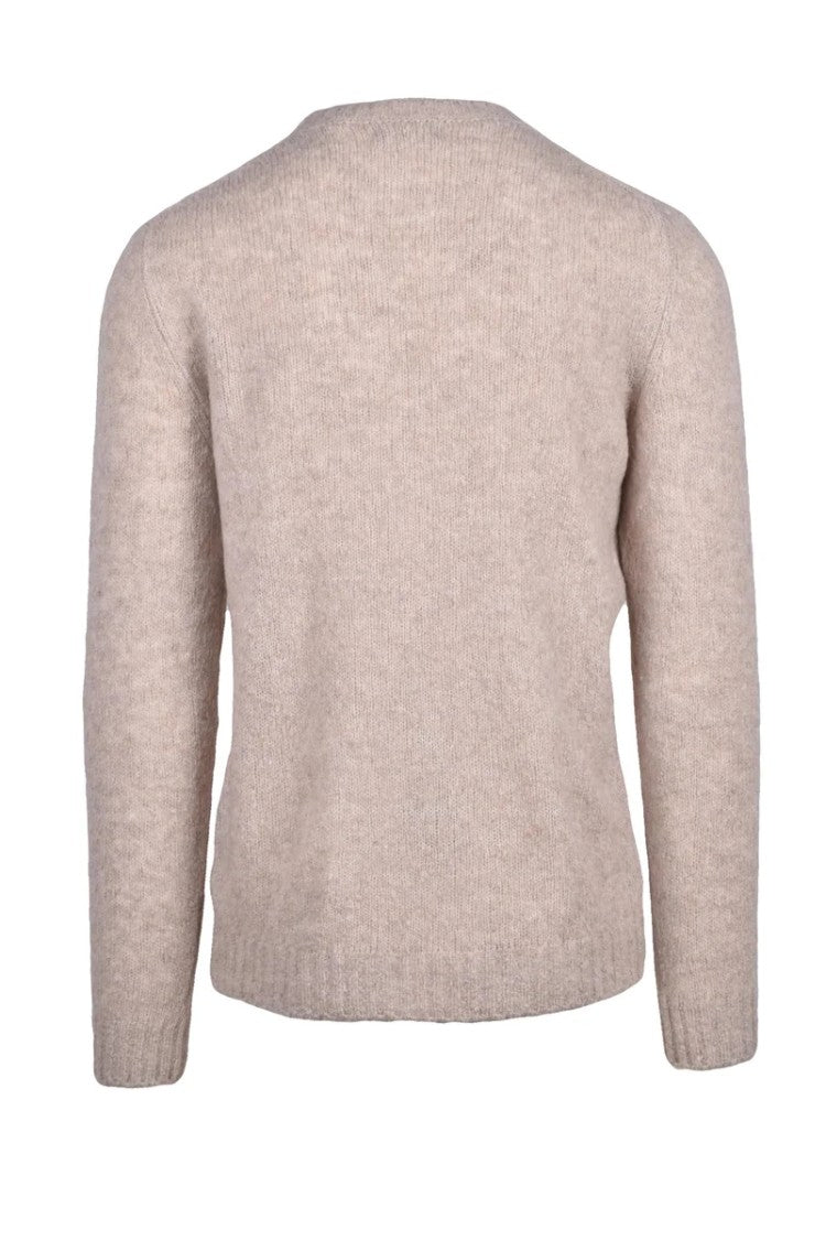 Fama Beige Crew Neck Wool Cashmere Men Pullover