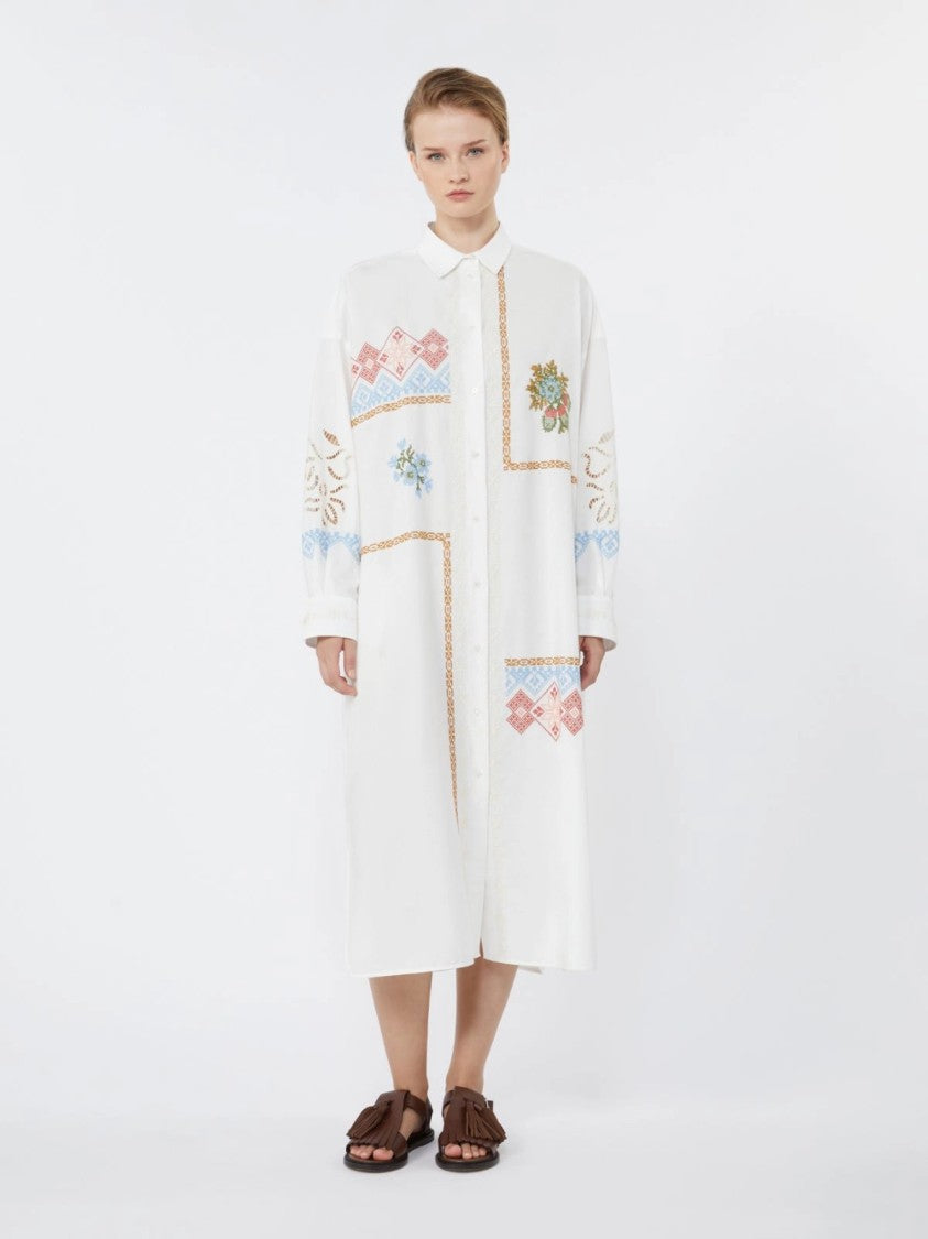 Max Mara Loose-Fitting Shirt Dress With Embroidered Patterns