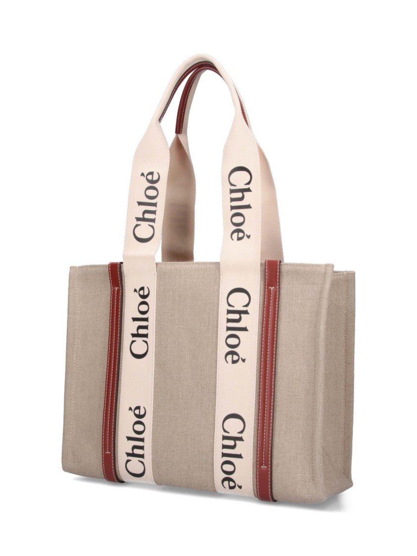 Chloé Structured Canvas Tote Bag With Leather Accents