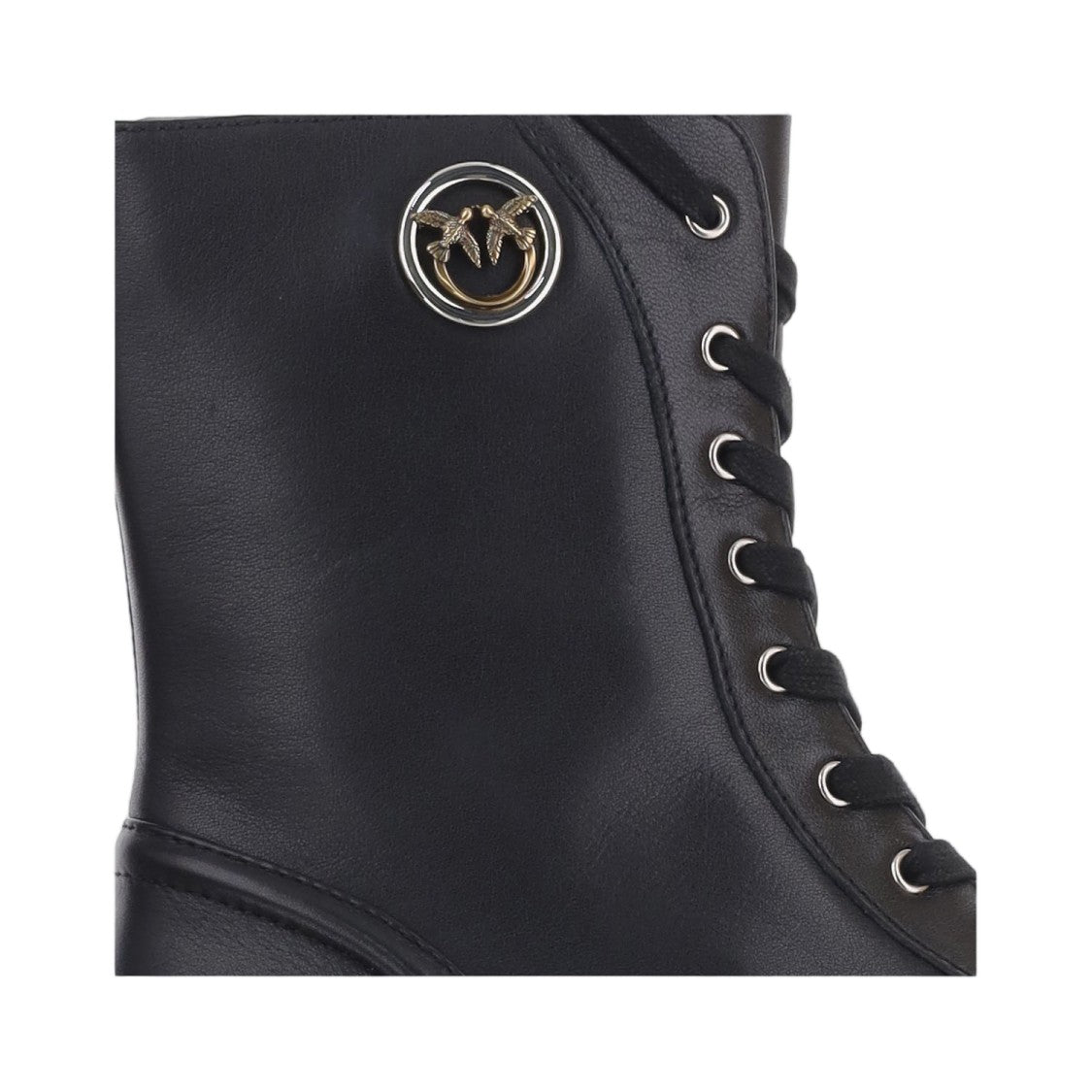 Pinko Black Chunky Sole Lace-Up Leather Boots
