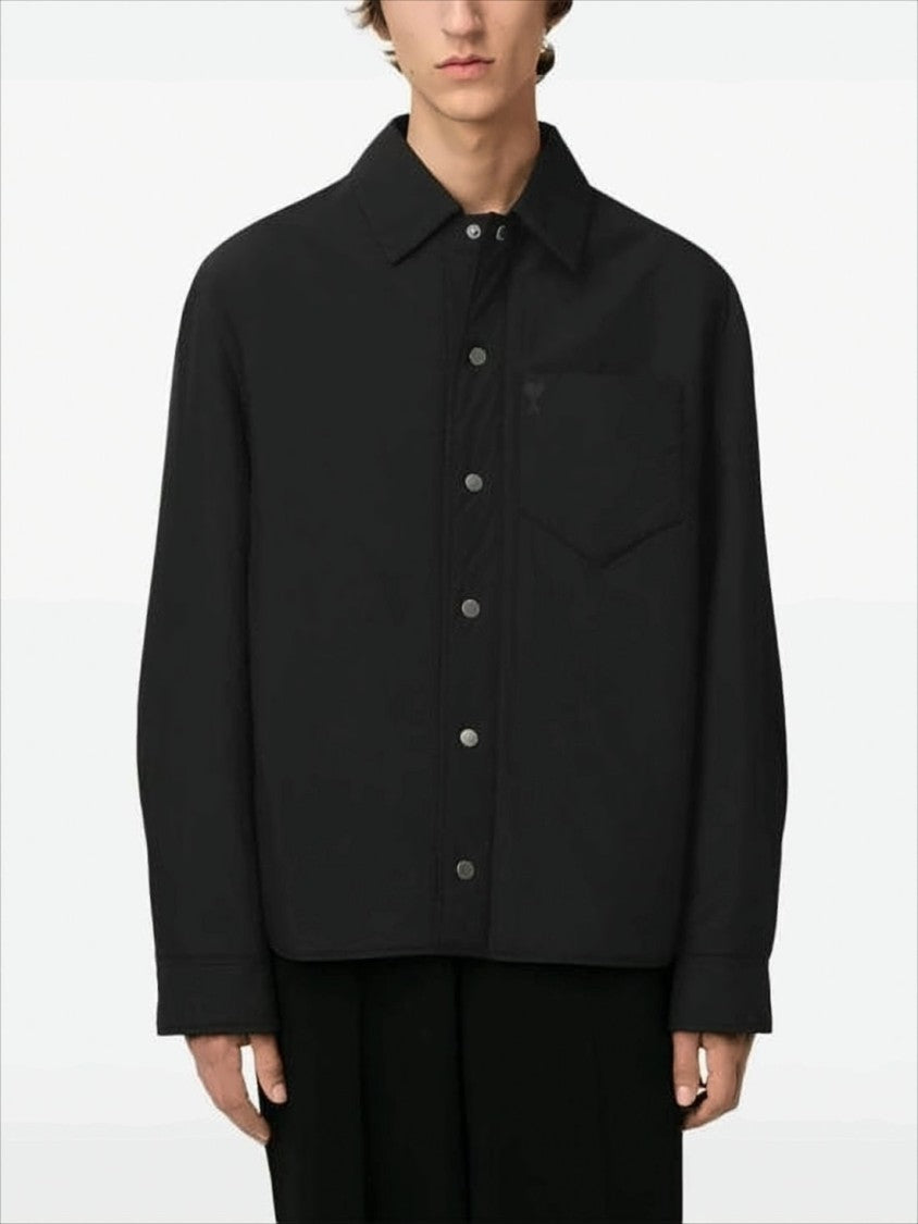 Ami Boxy Black Jacket With Classic Collar
