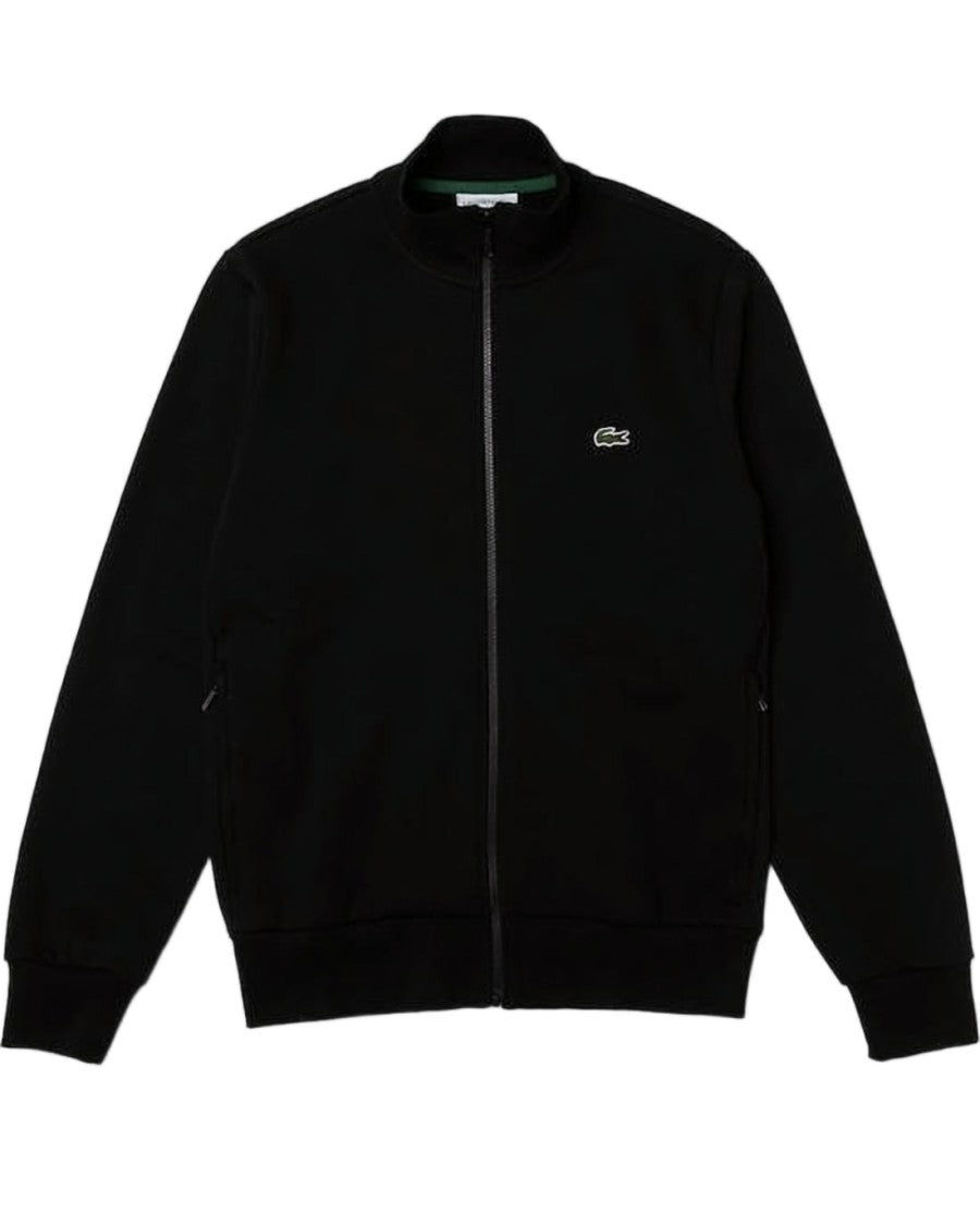 Lacoste Minimalist Black Bomber Jacket With Ribbed Cuffs