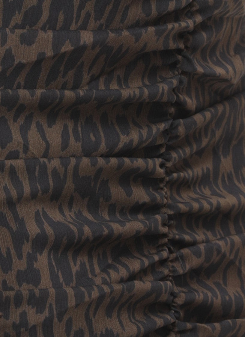 Rotate Brown Animal Print Structured Shoulder Mini Dress