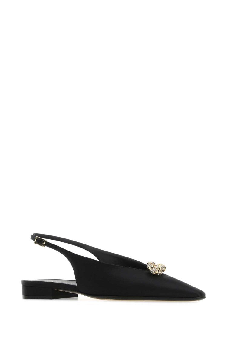 Lanvin Pointed Toe Black Satin Ballerinas With Slingback Design