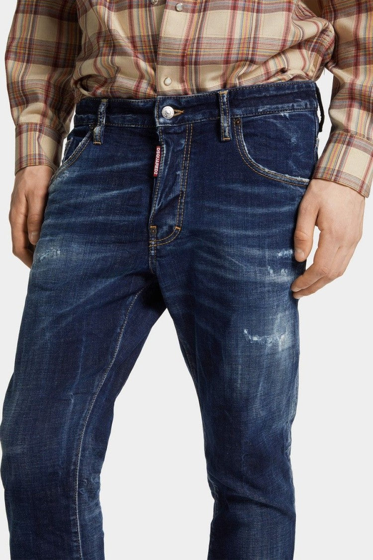 Dsquared2 Blue Weathered Wash Distressed Cotton-Blend Skater Jeans