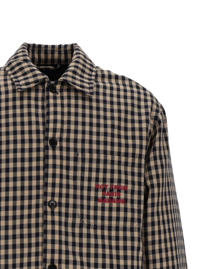 Drôle De Monsieur Beige Check Slogan Overshirt