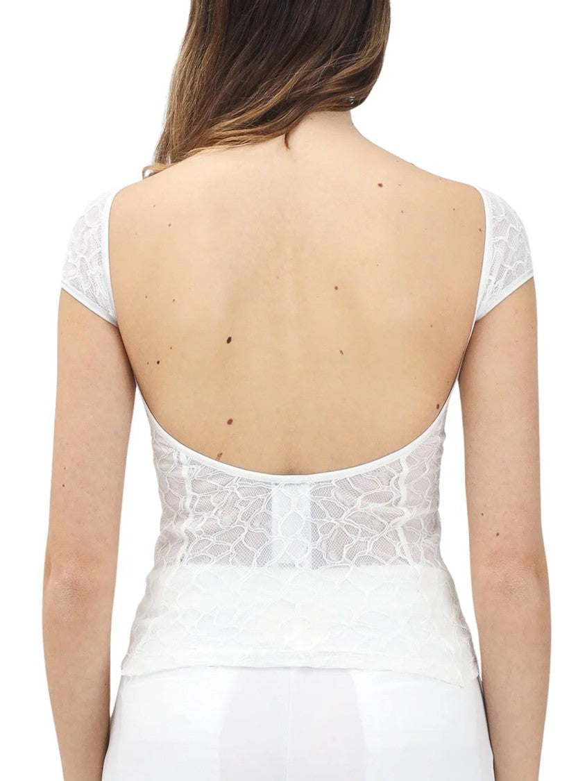Pinko Intricate Floral Lace Top In White Nylon-Elastane Blend