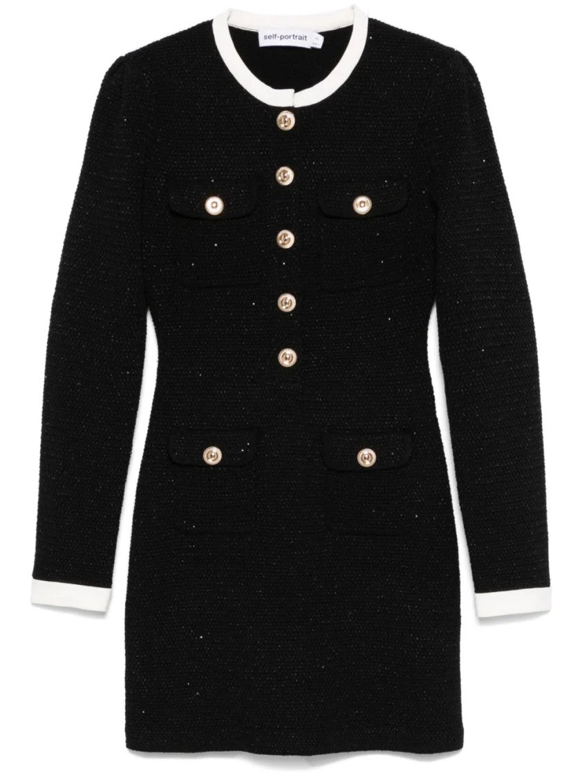 Self-Portrait Knit Contrast Collar Dress
