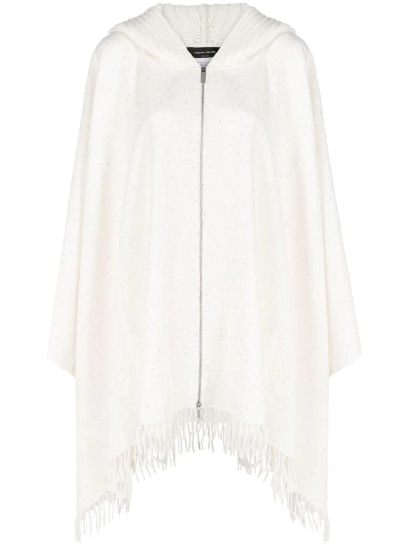 Fabiana Filippi Textured White Cape With Cozy Hood