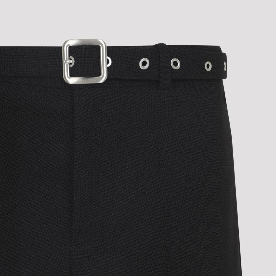 Jil Sander Relaxed Fit Black Wool Pants With Detachable Belt And Turn-Up Hem