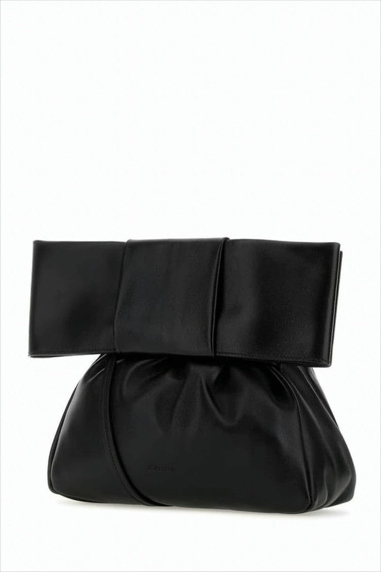 Jil Sander Gathered Lambskin Leather Clutch With Structured Top Flap