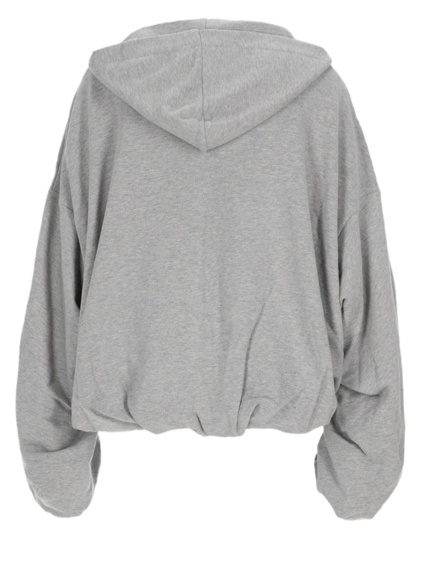 Dries Van Noten Cropped Grey Ruched Sleeves Cotton Sweatshirt