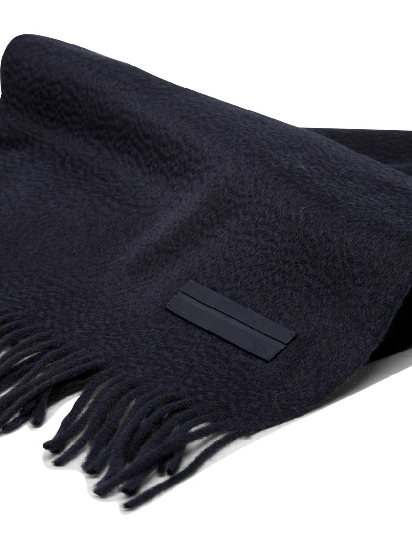 Zegna Deep Blue Cashmere Scarf With Fringed Ends