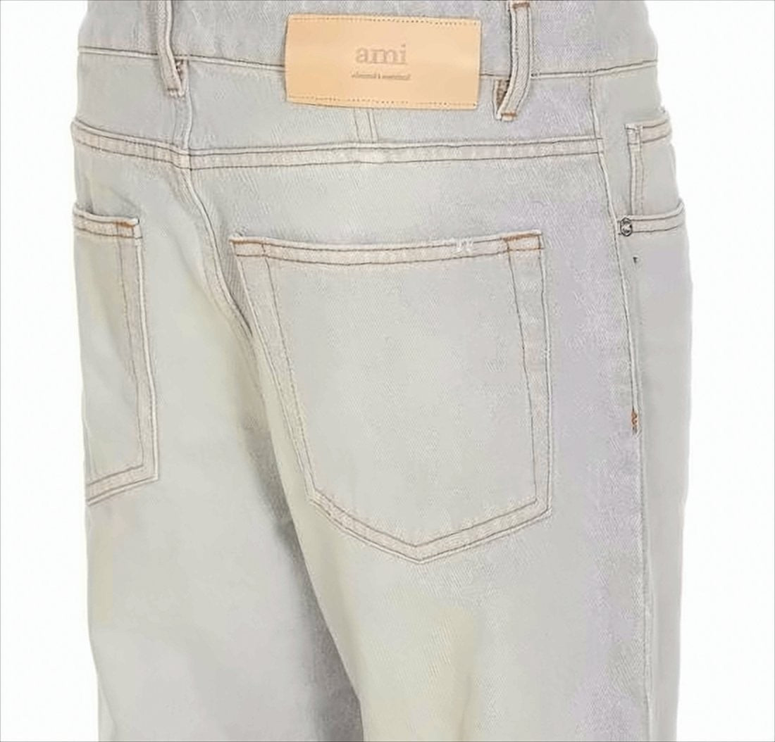 Ami Paris Light Wash Denim Pants With Classic Five-Pocket Design