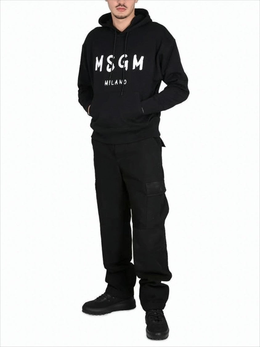 Msgm Relaxed Fit Hoodie With Bold Brushstroke Lettering