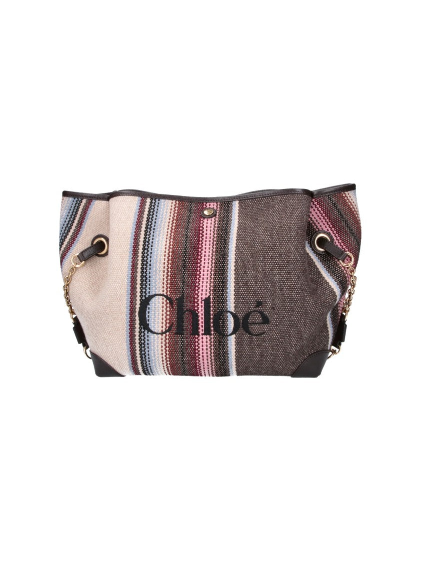 Chloé Brown Clover Striped Wool-Blend Tote Bag