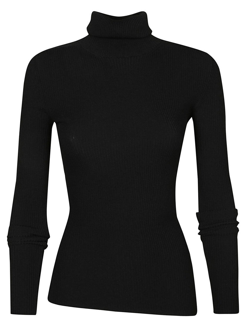 Wardrobe.Nyc Fitted Black Turtleneck Sweater With Ribbed Knit Texture