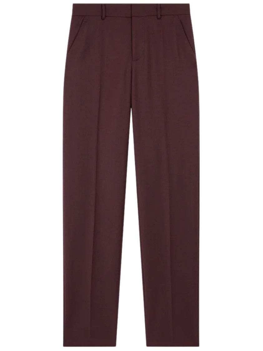 The Frankie Shop Burgundy Wool Blend Straight Front Pleat Straight-Leg Pants